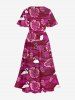 Robe mi-longue hawaïenne fendue à imprimé cygne et feuilles de cocotier, grande taille - Rouge Rose 5X