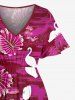Robe mi-longue hawaïenne fendue à imprimé cygne et feuilles de cocotier, grande taille - Rouge Rose 5X