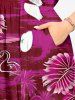 Robe mi-longue hawaïenne fendue à imprimé cygne et feuilles de cocotier, grande taille - Rouge Rose 5X