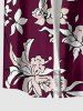 Chemise hawaïenne grande taille à imprimé floral et feuilles, boutons et poche pour homme - Rouge Vineux L