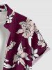Chemise hawaïenne grande taille à imprimé floral et feuilles, boutons et poche pour homme - Rouge Vineux L