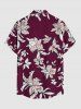 Chemise hawaïenne grande taille à imprimé floral et feuilles, boutons et poche pour homme - Rouge Vineux L