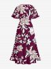 Robe mi-longue hawaïenne fendue à imprimé floral et feuilles grande taille - Rouge Vineux XXS