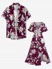Robe mi-longue hawaïenne fendue à imprimé floral et feuilles grande taille - Rouge Vineux XXS