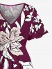 Plus Size Flowers Leaf Print Split Hawaii Midi Dress -  