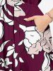 Plus Size Flowers Leaf Print Split Hawaii Midi Dress -  