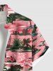 Plus Size Coconut Tree Hibiscus Flowers Sea Waves Print Buttons Pocket Hawaii Shirt For Men -  