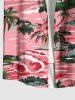 Plus Size Coconut Tree Hibiscus Flowers Sea Waves Print Buttons Pocket Hawaii Shirt For Men -  