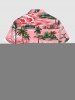 Plus Size Coconut Tree Hibiscus Flowers Sea Waves Print Buttons Pocket Hawaii Shirt For Men -  