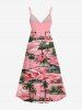 Robe cache-cœur hawaïenne à imprimé cocotier, hibiscus et vagues, grande taille - Rose clair M