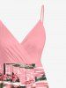 Robe cache-cœur hawaïenne à imprimé cocotier, hibiscus et vagues, grande taille - Rose clair M