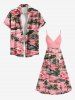 Robe cache-cœur hawaïenne à imprimé cocotier, hibiscus et vagues, grande taille - Rose clair M