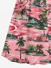 Robe cache-cœur hawaïenne à imprimé cocotier, hibiscus et vagues, grande taille - Rose clair 2X