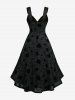 Plus Size Tie Dye Print Flower Flocking Patchwork Lace Up A Line Dress -  