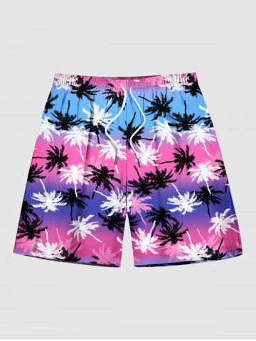 Shorts de plage hawaïens à imprimé colorblock cocotier grande taille pour hommes - PURPLE - XL