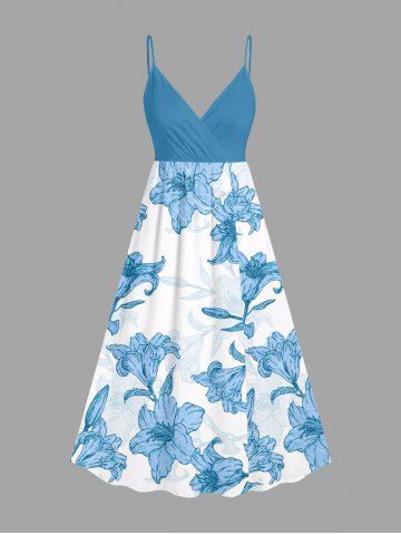 Robe à bretelles croisées à imprimé floral et feuilles grande taille, style hawaïen - SKY BLUE - 5X