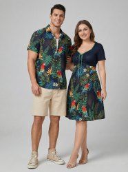 Parrot Flowers Tropical Leaf Print Matching Hawaii Beach Outfit For Couples -  