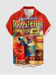 Plus Size Parrot Coconut Tree Bar Seascape Print Buttons Pocket Hawaii Shirt For Men -  