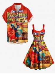 Parrot Coconut Tree Bar Seascape Print Plus Size Matching Hawaii Beach Outfit For Couples -  