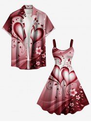 Valentines Flower Heart Print Plus Size Matching Outfit For Couples -  