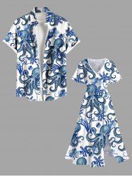 Hibiscus Flower Octopus Print Plus Size Matching Hawaii Beach Outfit For Couples -  