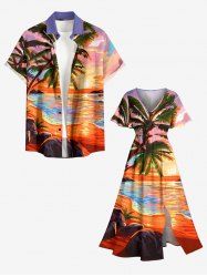 Coconut Tree Seascape Sun Print Matching Hawaii Beach Outfit For Couples -  