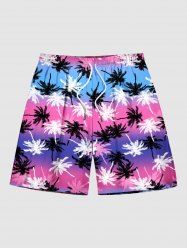 Shorts de plage hawaïens à imprimé colorblock cocotier grande taille pour hommes - Pourpre  L