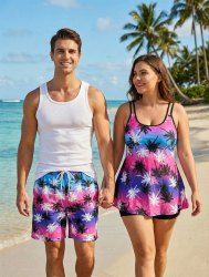 Coconut Tree Ombre Print Plus Size Matching Hawaii Beach Outfit For Couples -  