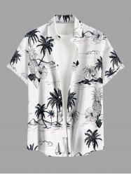 Chemise hawaïenne grande taille pour homme, imprimée cocotiers, ananas et hibiscus, avec poches et boutons. - Blanc M