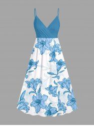 Flowers Leaf Print Surplice Hawaii Cami Dress -  