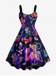 Plus Size Skull Skeleton Fruit Juice Animal Guitar Print Hawaii Tank Dress -  