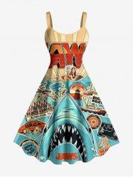 Robe trapèze hawaïenne à imprimé requin et paysage marin grande taille - Bleu Ciel XXS
