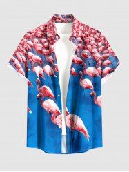 Chemise hawaïenne à imprimé flamants roses et poches boutonnées grande taille pour hommes - Rose  XL