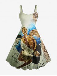 Turtle Sea Waves Print Hawaii Tank Dress -  