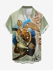 Turtle Sea Waves Print  Buttons Pocket Hawaii Shirt For Men -  