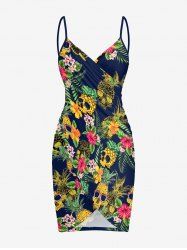 Plus Size Skull Pineapple Tropical Leaf Hibiscus Flower Print Hawaii Convertible Beach Cover Up -  