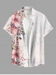 Plus Size Flowers Leaf Print Buttons Pocket Hawaii Shirt For Men -  