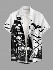 Chemise à poches boutonnées grande taille pour homme, motif tête de mort, pirate, voilier, oiseau, croisière hawaïenne - Blanc 5XL