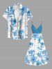 Flowers Leaf Print Plus Size Matching Hawaii Beach Outfit For Couples -  