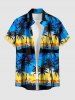 Ensemble de plage hawaïen assorti pour couples, imprimé cocotiers et voiliers, grandes tailles - Bleu profond 