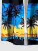 Ensemble de plage hawaïen assorti pour couples, imprimé cocotiers et voiliers, grandes tailles - Bleu profond 
