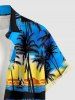 Ensemble de plage hawaïen assorti pour couples, imprimé cocotiers et voiliers, grandes tailles - Bleu profond 