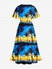 Ensemble de plage hawaïen assorti pour couples, imprimé cocotiers et voiliers, grandes tailles - Bleu profond 