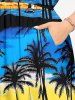 Ensemble de plage hawaïen assorti pour couples, imprimé cocotiers et voiliers, grandes tailles - Bleu profond 