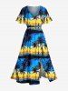 Ensemble de plage hawaïen assorti pour couples, imprimé cocotiers et voiliers, grandes tailles - Bleu profond 