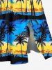 Ensemble de plage hawaïen assorti pour couples, imprimé cocotiers et voiliers, grandes tailles - Bleu profond 