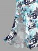 Hibiscus Flowers Tropical Leaf Skulls Printed Hawaii Ruffles Split Surplice Dress -  
