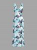 Hibiscus Flowers Tropical Leaf Skulls Printed Hawaii Ruffles Split Surplice Dress -  