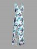 Robe à volants fendue et cache-cœur imprimée de fleurs d'hibiscus, de feuilles tropicales et de crânes, style hawaïen - Bleu Ciel XL