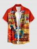 Plus Size Parrot Coconut Tree Bar Seascape Print Buttons Pocket Hawaii Shirt For Men -  